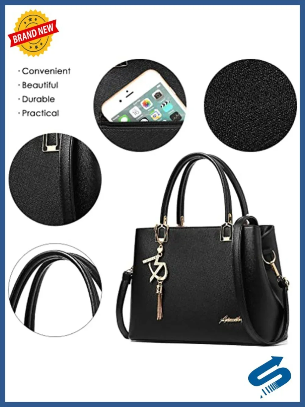 PU Leather Satchel Tote Bag with Removable Shoulder Strap